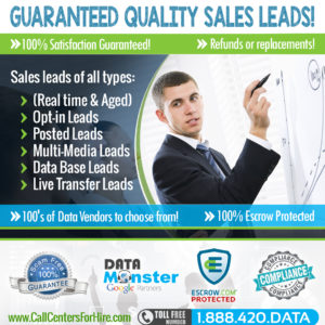 Buy quality sales leads, live transfer leads and call center services all protected by escrow.